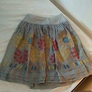 Anthropologie Blue Tassel XS Embroidered Skirt
